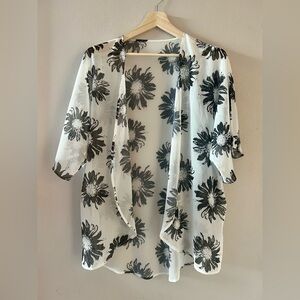 Women's Floral Print Puff Sleeve Kimono Cardigan Loose Cover Up Casual Blouse